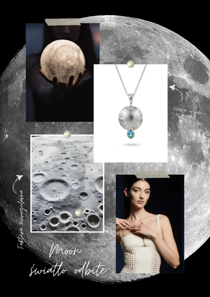 Moodboard - inspiracje do kolekcji Moon MM Sroka Design - księżyc światło odbite